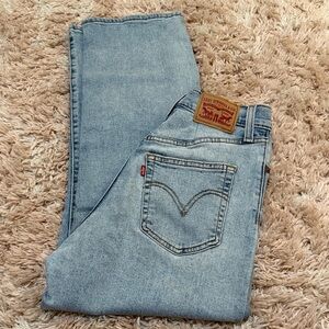 Levi’s High Waist Button Fly Light Wash Denim Straight Leg Jeans